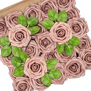 Mocoosy 50Pcs Roses Artificial Flowers, Dusty Pink Roses Foam Fake Roses Bulk with Stem DIY Craft Flowers for Wedding Bridal Bouquets Centerpieces Arrangement Valentines Mother's Day Party Home Decor