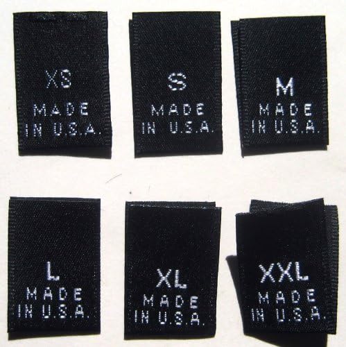 Fatoson 250 pcs Woven Clothing Labels Black Made in USA - XS S M L XL XXL(41pcs Each)+