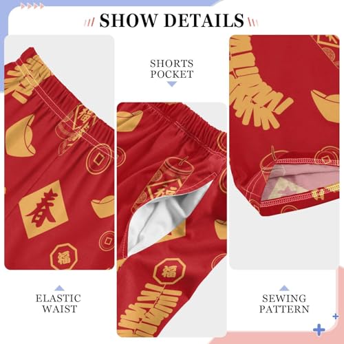 ZZXXB Chinese New Year Lion Boys Long Pants Soft Trousers Elastic Waist Kids Lounge Bottoms with Pockets S-XL4