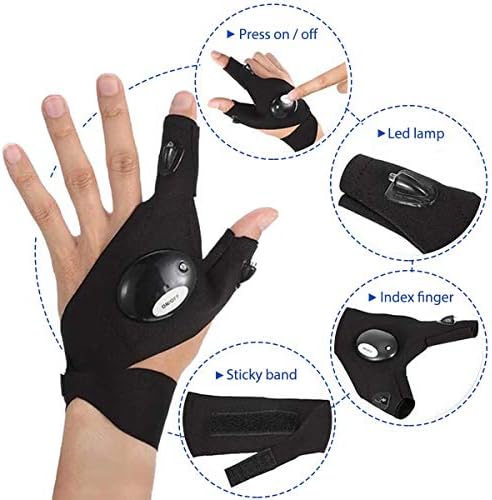 Homesup LED Gloves with Waterproof Lights, Mens Gifts for Christmas, Fishing Gifts for Men, Fingerless Work Gloves with Strong Light