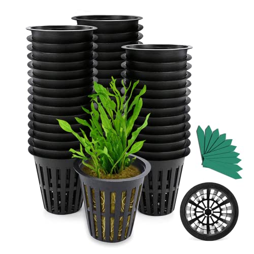 GROWNEER Net Pots 50 Pcs 2 Inch Garden Slotted Mesh Net Cups with 50Pcs Plant Labels, Heavy Duty Hydroponic Pot Supplies Planting Grow Basket for Indoor Outdoor