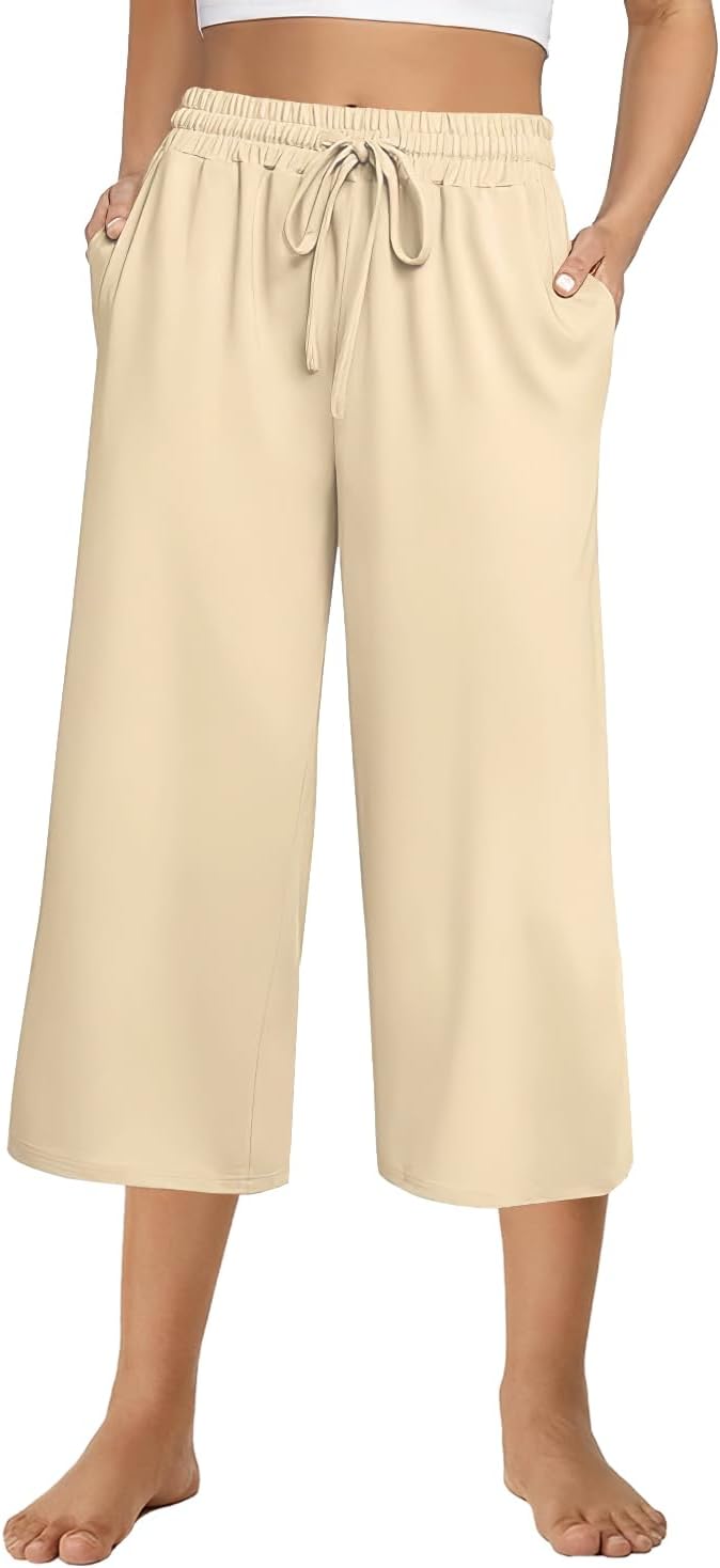 3 PACK Womens Capri Pants Loose Yoga Pants Wide Leg Drawstring Comfy Lounge Pajama Capris Loose Sweatpants with Pocket - Image 2