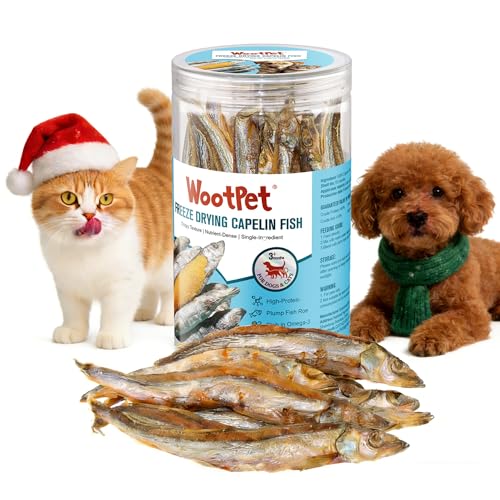 Freeze Dried Capelin Cat Treats, Whole Fish Dental Sticks, Single Ingredient Cat Snacks for Skin & Coat Health, No Grain & Filler, Crunchy Topper 100g/3.11oz