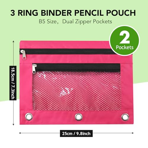 Image of Pencil Pouch for 3 Ring Binder, Heavy Duty Canvas Dual Zipper Pen Bag with Clear Window, Smooth Metal Zipper, Fit Standard 3-Ring Binders for School Office Travel Supplies