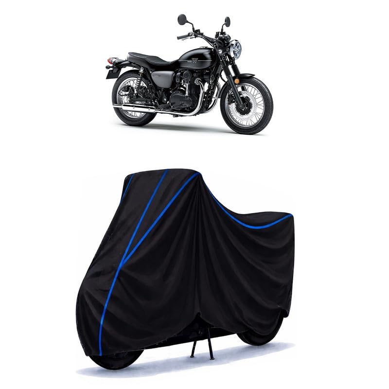 Image of Vulcan 800 Bike Cover Water Resistant Universal Motorcycle Rain | Heavy Duty UV Protection, Dust, Scratch Indoor Outdoor All Weather with Black Blue Piping Elastic