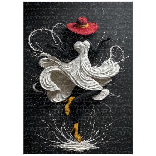 Puzzle Mujer Negra para Adultos 1000 Piezas, Rompecabezas Estético Bailarina | Elegante Rompecabezas Imposible Dama con Sombrero Rojo, Arte de Pared Mujer Negra
