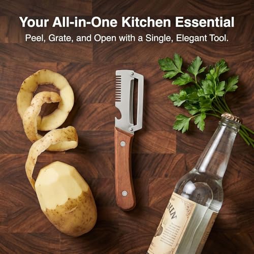 2PCS Multifunctional Vegetable Peeler, 3 in 1 Multi Functional Wooden Handle Peeler, Grater and Bottle Opener, Kitchen Gadgets for Potato, Carrot, Pumpkin, Apple by Generic - Used condition - Image 6
