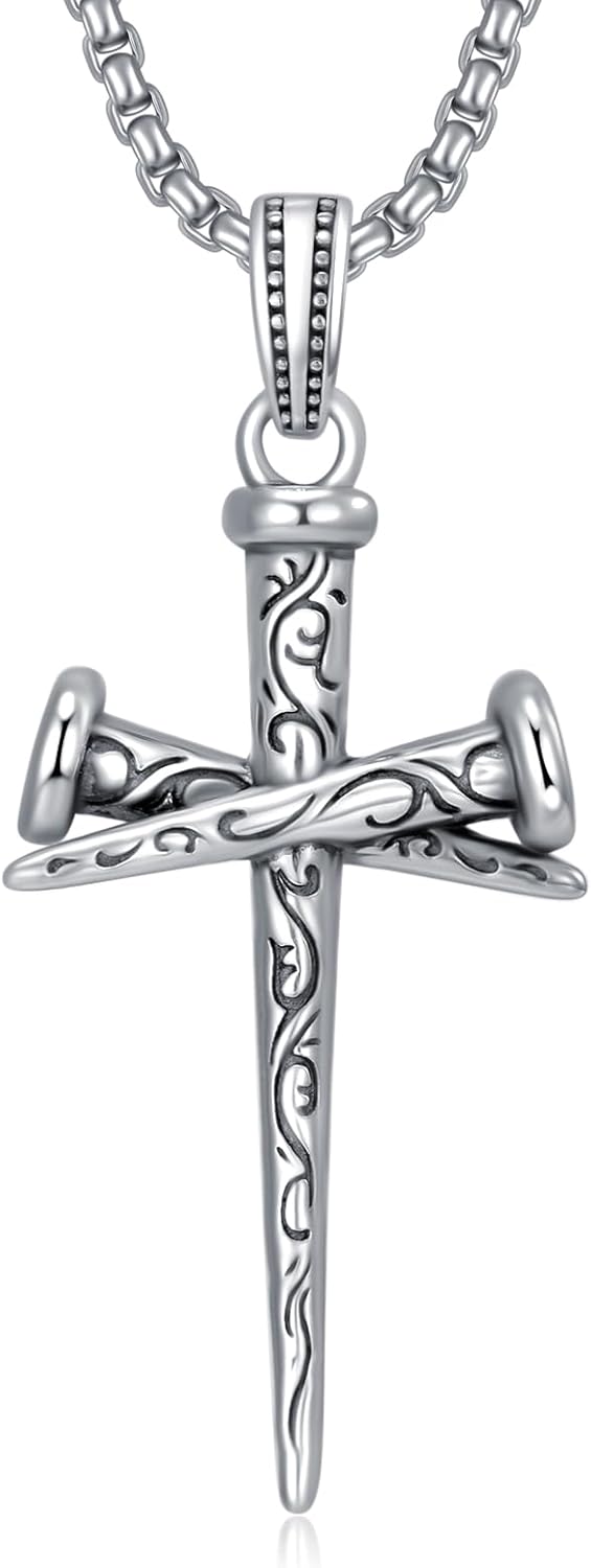 Cross Necklace S925 Sterling Silver Jesus Cross Necklaces for Men Women Crucifix Pendant Jesus Necklace with Abalone Shell Religion Protection Amulet Jewelry Gift for Father Husband Dad Son Him Mom