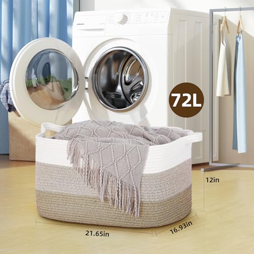 72L Capacity Collapsible Cotton Fabric Laundry Basket, Space-Saving Foldable Design Storage Container with Comfort Handles Rectangular Hamper Multi-purpose Organizer for Clothes Toys Blankets Bedding - Cosy Home Interiors 72L Capacity Collapsible Cotton Fabric Laundry Basket, Space-Saving Foldable Design Storage Container with Comfort Handles Rectangular Hamper Multi-purpose Organizer for Clothes Toys Blankets Bedding - Image 3