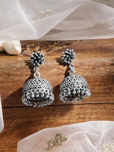 Image of Rubans Jhumka Earrings Oxidised Trendy Jewellery Gift for Women & Girls