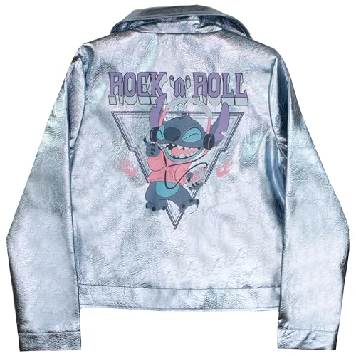 Disney Lilo & Stitch Rock and Roll Girl's Faux Leather Jacket - Zip-Up Moto Biker Jacket for Kids2