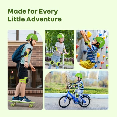 Image of R for Rabbit Safe Play Protector Pads for Kids | Knee, Elbow & Wrist Guards Set | Adjustable Protective Gear for Cycling, Skating | PP Shell EVA Soft Liners Cushion Pads for 6-12 Years (Green Sports)