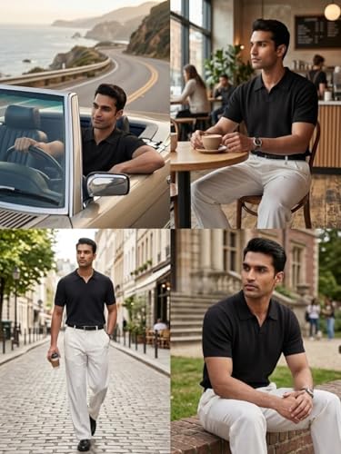 Image of Leriya Fashion Polo T Shirt for Men | Textured Polo T Shirts for Men | Smart Casual Half Sleeve T-Shirt for Mens, Breathable Cotton Knit Collar T Shirts