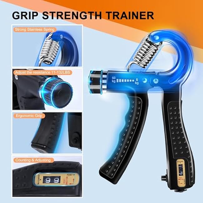 5PCS Grip Strength Trainer Kits, Hand Gripper Strengthener, Forearm Strengthener, Forearm Exerciser, Finger Grip Strengthener, Wrist Strengthener, Stress Relief Ball, Grip Ring, for Muscle Building, Hand Exercisers for Therapy