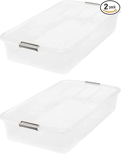 Miniatura 2 de IRIS USA Caja con hebilla para debajo de la cama, contenedor de almacenamiento de plástico de 50 cuartos de galón, transparente (paquete de 2)