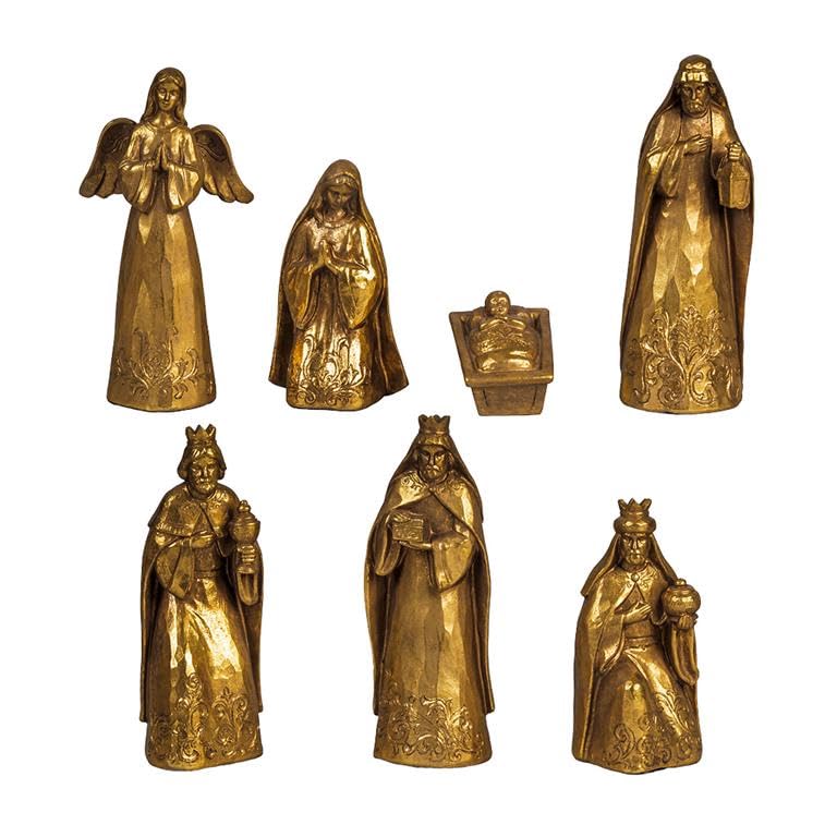 Misterio Nacimiento Clasico de 7 Piezas Dorado de Resina Pintado a Mano 20 cm