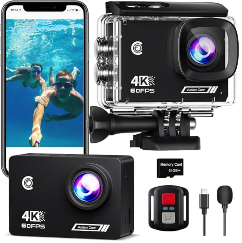TIMNUT 4K Action Camera with 64GB Card