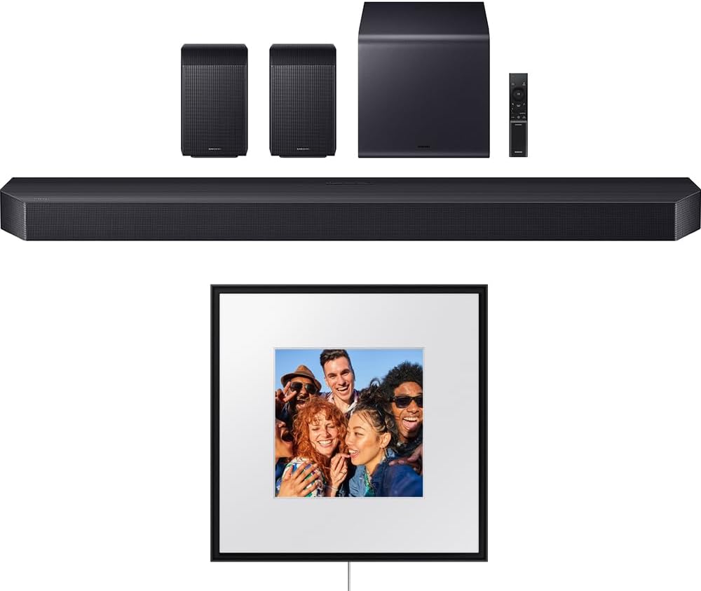 SAMSUNG Q Series Soundbar HW-Q990F 11.1.4 ch Subwoofer + Rear Speaker, Wireless Dolby Atmos & Q-Symphony (2025 Model) Bundle with HW-LS60D/ZA Photo Music Frame Smart Speaker