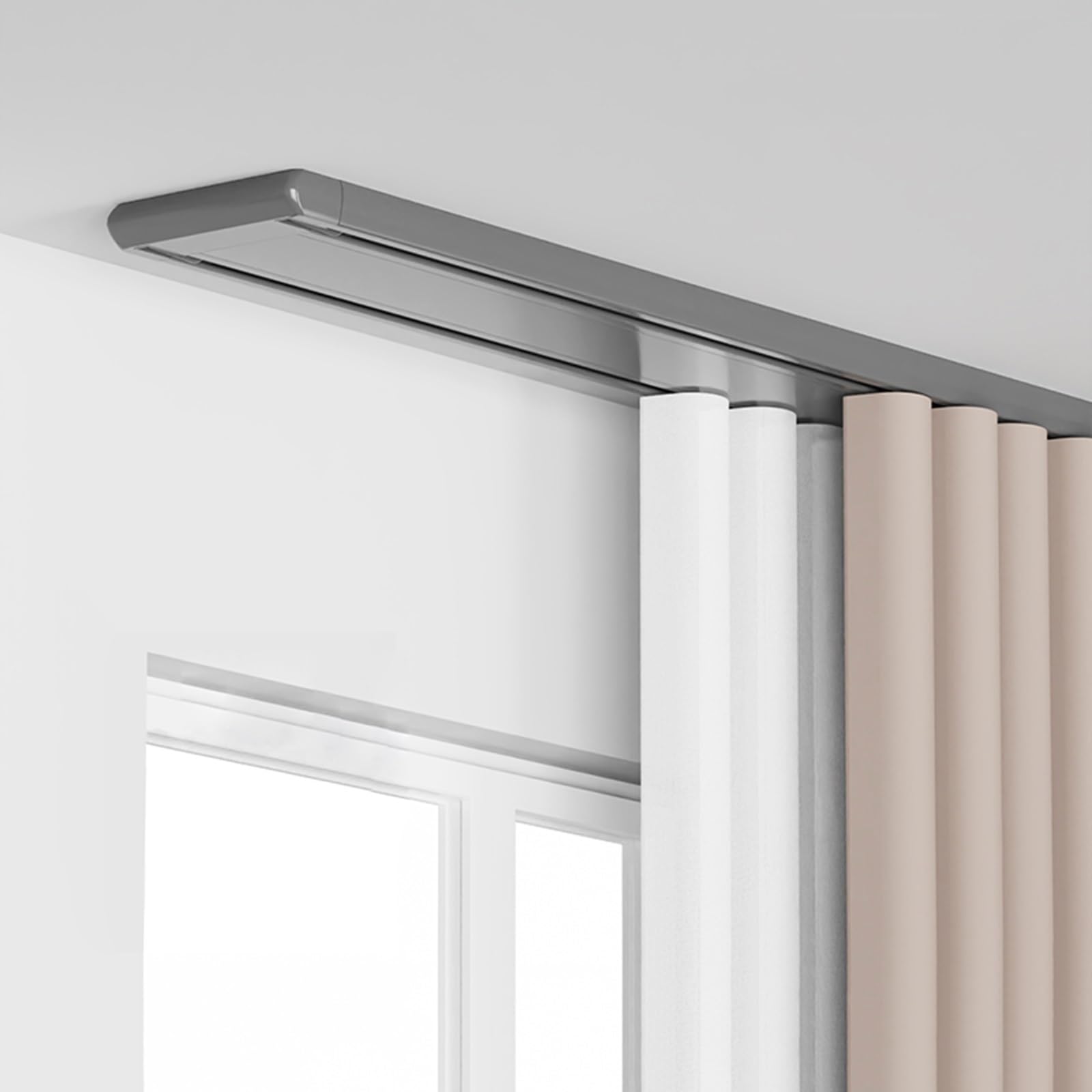 Vqwqv Grey Ceiling Curtain Conjoined Double Track Black/White/Gray Aluminum Curtain Pole Rail For Window Room Divider Livingroom Bedroom Shower Rods(,280Cm/9.2Ft(2 * 140Cm))