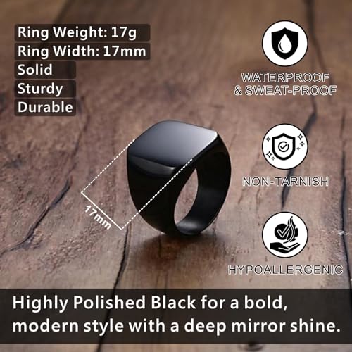 Image of Signet Biker Rings Solid Polished Stainless Steel Ring for Men Size 7-15,Black Gold Silver Great Gift