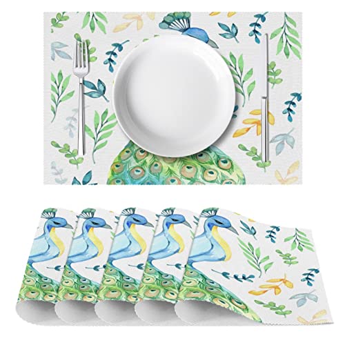 Sets de table paon aquarelle antidérapants et thermorésistants pour repas - 3