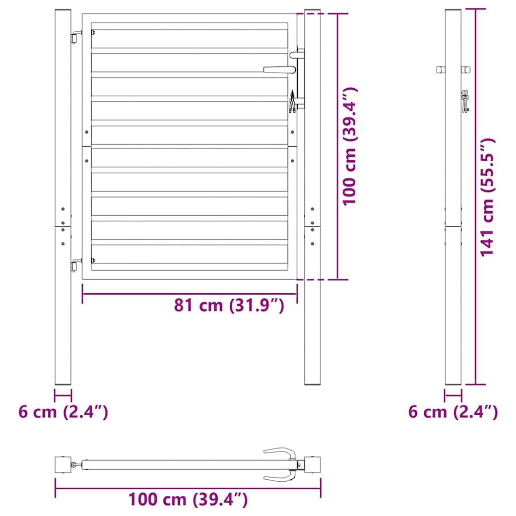 vidaXL Brama ogrodowa zamykana na klucz, czarna, 100x100cm, aluminiowa