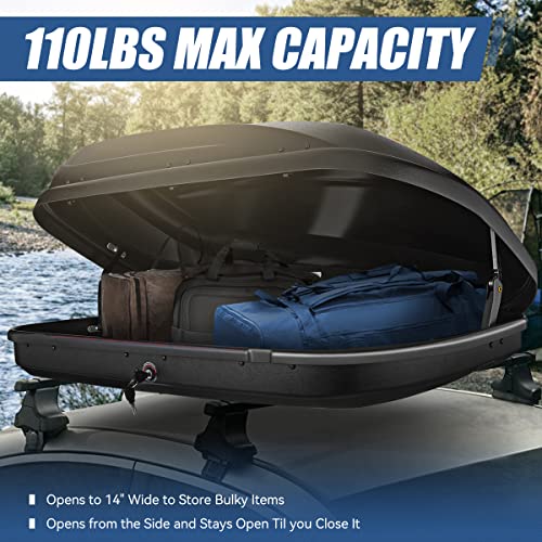 Image of Auto Dynasty Hard Shell Roof Top Mount Car Storage Travel Luggage Box Cargo Carrier, 55 (L) x 34.5 (W) x 14 (H) Inches, Capacity 110 Pounds, 12.7 Cubic Feet (Tool-Free Install), Textured Black Finish