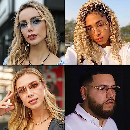 Vintage Rimless Rectangle Sunglasses for Women Men,Trendy Gold Metal Frameless Square Sun Glasses Transparent Eyewear2