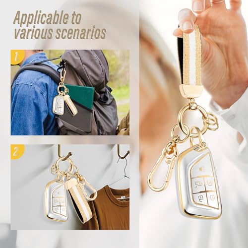 Image of Key Fob Cover for Cadillac, Gold Woven Loop Keychain
