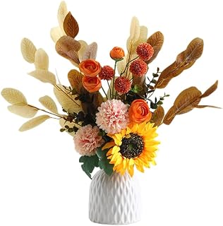FURN ASPIRE Combo Set Of Ceramic Vase And Hand Made Artificial Flowers Bouquet (Vase1), Blue