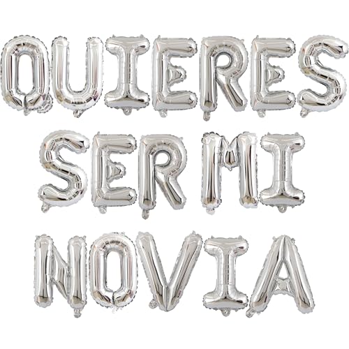Juego de 2 34 globos plateados de letras QUIERES SER MI NOVIA de 16 pulgadas, decoración de fiestas, globos de letras plateadas, suministros de fiesta QUIERES SER MI NOVIA