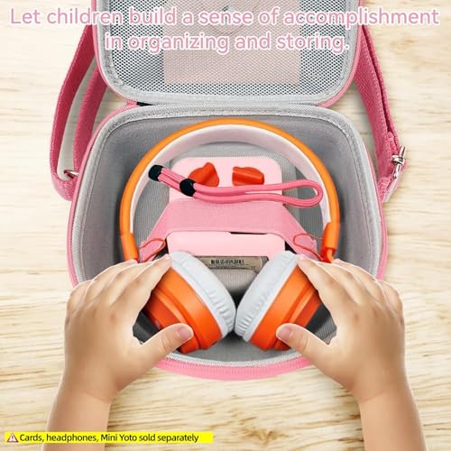 Image of Hard Case Compatible with Yoto Mini (2024 Edition), 3-in-1 Travel Bundle: Silicone Cover + Case with Shoulder Strap (Fits Mini Player & Headphones) + Up to 10 Card Holder for YOTO Cards (Pink)