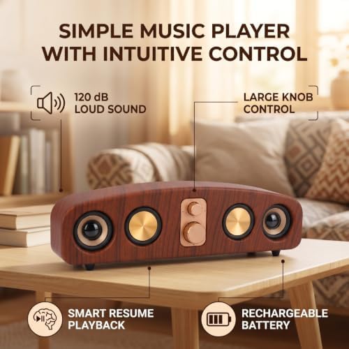 Pomya Portable Bluetooth Speaker with Large Knob Control, Retro Vintage Wireless Sound System, 120dB Loud Volume, Rechargeable Battery 2400mAh, Smart Resume Play for Seniors — view 2