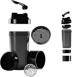 Coqueteleira Shaker Academia Compartimento Suplementos Divisórias 500ml (Preta)