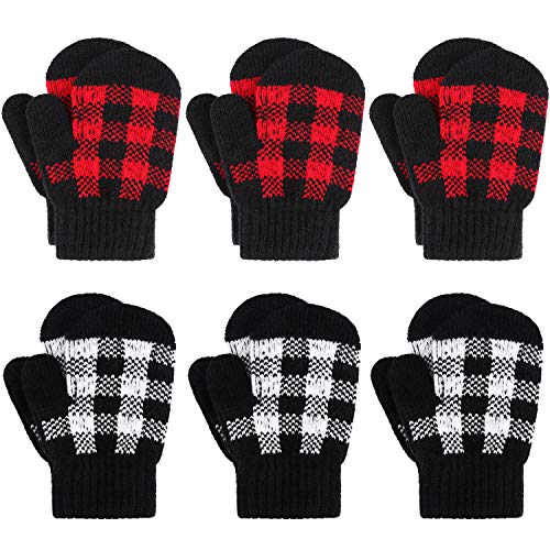Cooraby 6 Pairs Winter Toddler Mittens Thick Warm Gloves Baby Knitted Mittens for Baby Boys and Girls