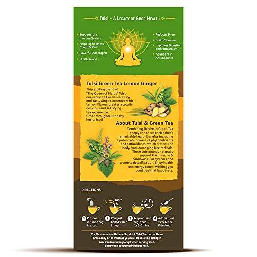 Organic India Green Tea|Organic India Tulsi Green Tea, Lemon Ginger, 25 Tea Bags(Pack Of 2) #TOP4