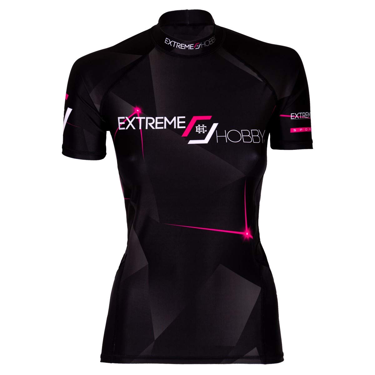 Rashguard damska koszulka z krótkim rękawem, szybkoschnąca, termoaktywna, ekstremalna technologia, fitness, joga, crossfit, XS, różowa