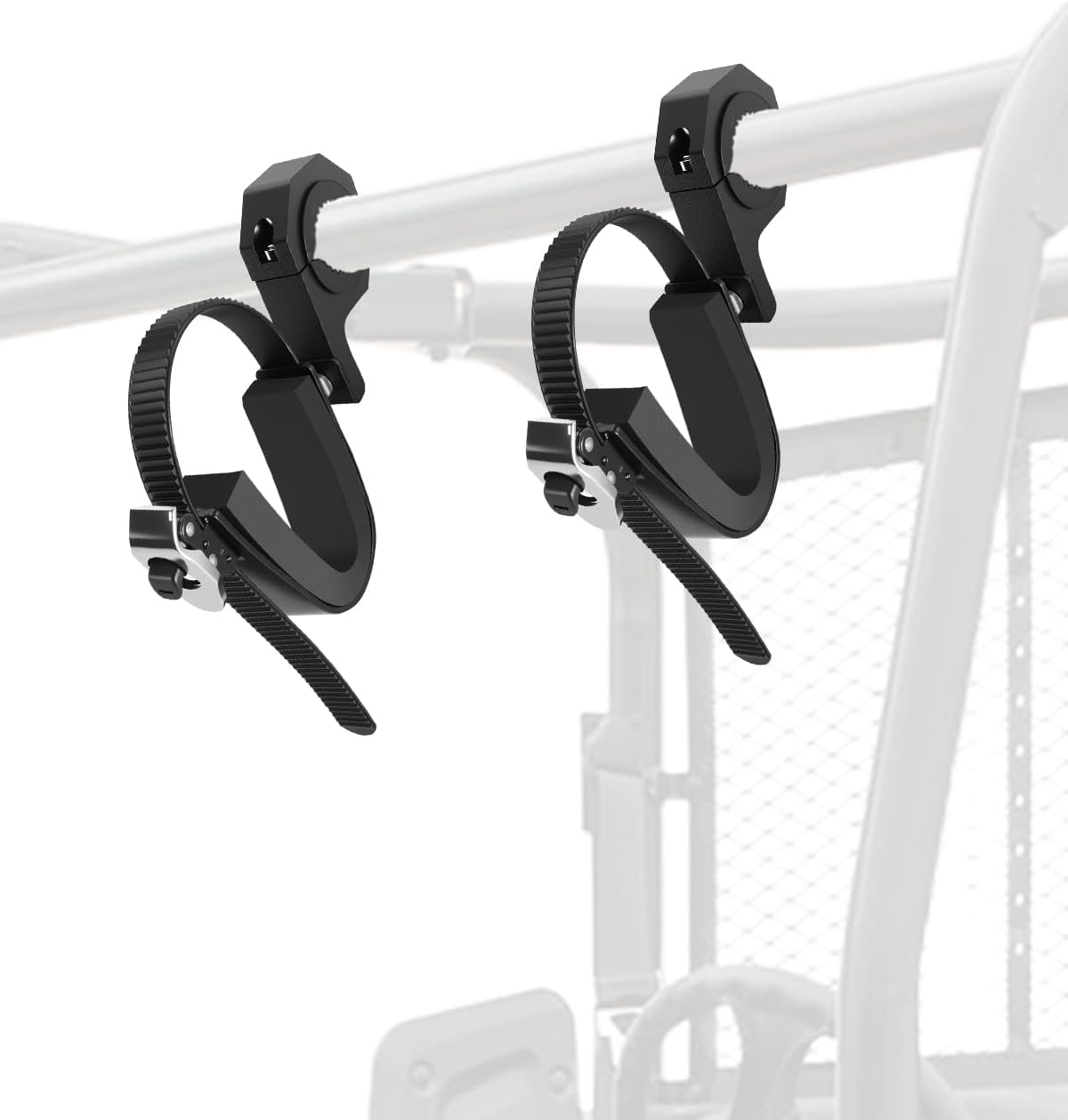 UTV Tool Holder Rack – Adjustable Roll Bar Mount for 1" 1.5" 1.75" 2" Tubes, Compatible with Polaris RZR Ranger Can-Am Kawasaki Snowmobile Golf Cart, Holds Hunting Gear Shovels Outdoor Tools