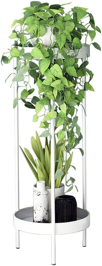 2 Tiers Flower Stand Garden Patio Decorative Standing Metal Plant Pot Rack Display Shelf Holder for Indoor Outdoor Balcony Decor Tall 60cm/90cm(White,L)
