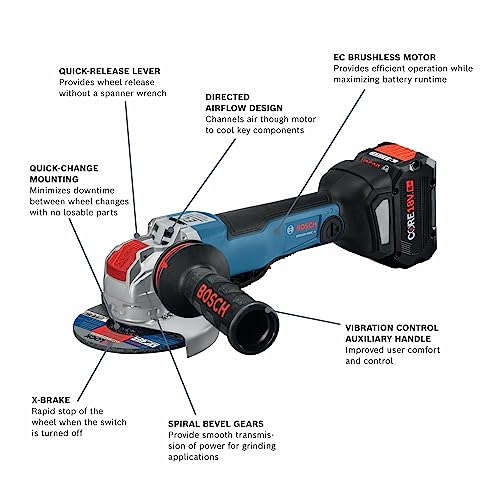 Bosch Gwx18V-50Pcb14 18V X-Lock Brushless Connected-Ready 4-1/2 In. – 5 In. Angle Grinder Kit With (1) Core18V 8.0 Ah Performance Battery, Black #TOP1