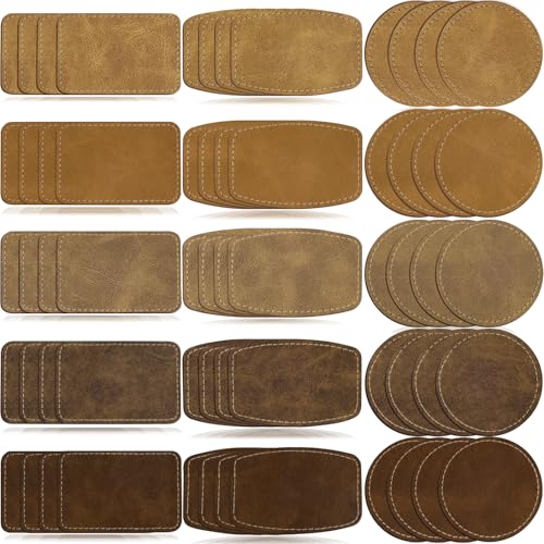 iFForce 60pcs Blank Patches for Laser Engraving & Iron On | PU Leather Repair Patches | Khaki & Brown 5 Colors 3 Shapes | Fix Hats Jeans Backpacks Bags Jackets | DIY Crafters & Designers