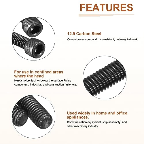 DTGN 3/8-16x1-1/4 (DxH) Sechskantschraube mit Innensechskant - 10er Pack - Gut für Möbelbefestigungen - Vollgewinde 12.9 Kohlenstoffstahl Rundkopf Sechskantschrauben - Schwarz