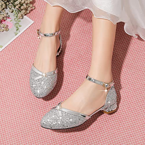 Betadog Girls Sandals Kids Glitter Bow Dress Shoes Heel Sequins Princess Sandals Toddler Flower Wedding Party Shoes (Silver-b, 1)3