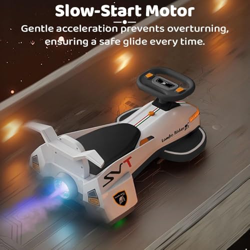 Image of StarAndDaisy Baby Magic /Swing Car for Kids Toys for 2-5 Years boy, with LED Light & Music,Backrest, 360 Swivel Steering Twister Ride-on /Wiggle car with Smoke (White)
