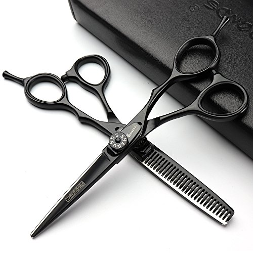 Ciseaux de coiffeur noir profond 5,5 et 6 pouces contre les pointes fourchues