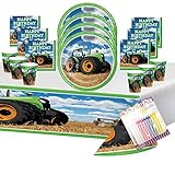 Lobyn Value Pack Tractor Time Birthday Party Plates Napkins Cups and Table Cover Serves 16 with Birthday Candles - Tractor Birthday Party Supplies (Bundle for 16)
