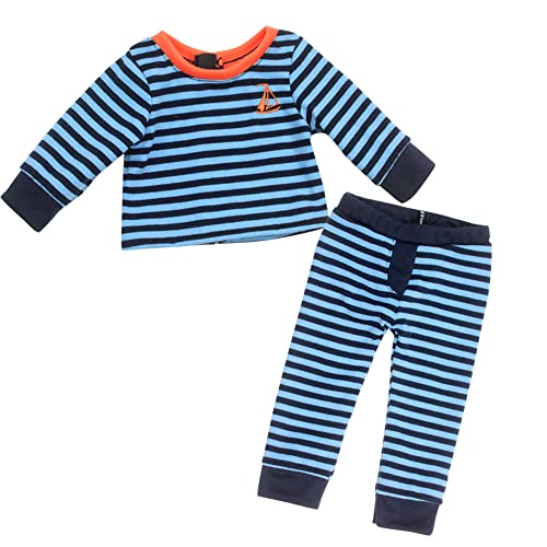 Sophia's Blue Striped Pajama Shirt with Long Sleeves and Orange Sailboat Embroidery Detail Plus Matching Pants 2 Piece Set for 18