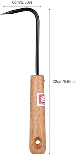 Miniatura 5 de Haofy Gancho de raíz de bonsái, resistente gancho de deshierbe de acero al manganeso, herramientas de bonsái con mango de madera cómodo herramienta