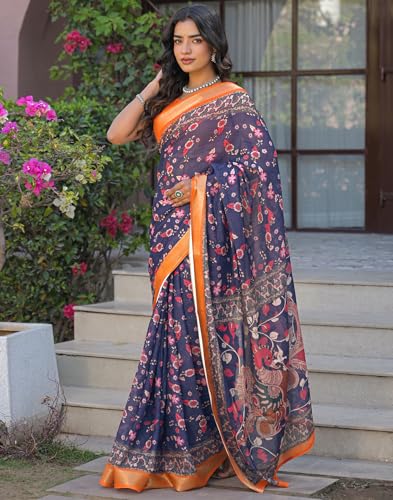 Image of SIRIL Women's Printed Cotton Saree with Unstitched Blouse Piece
