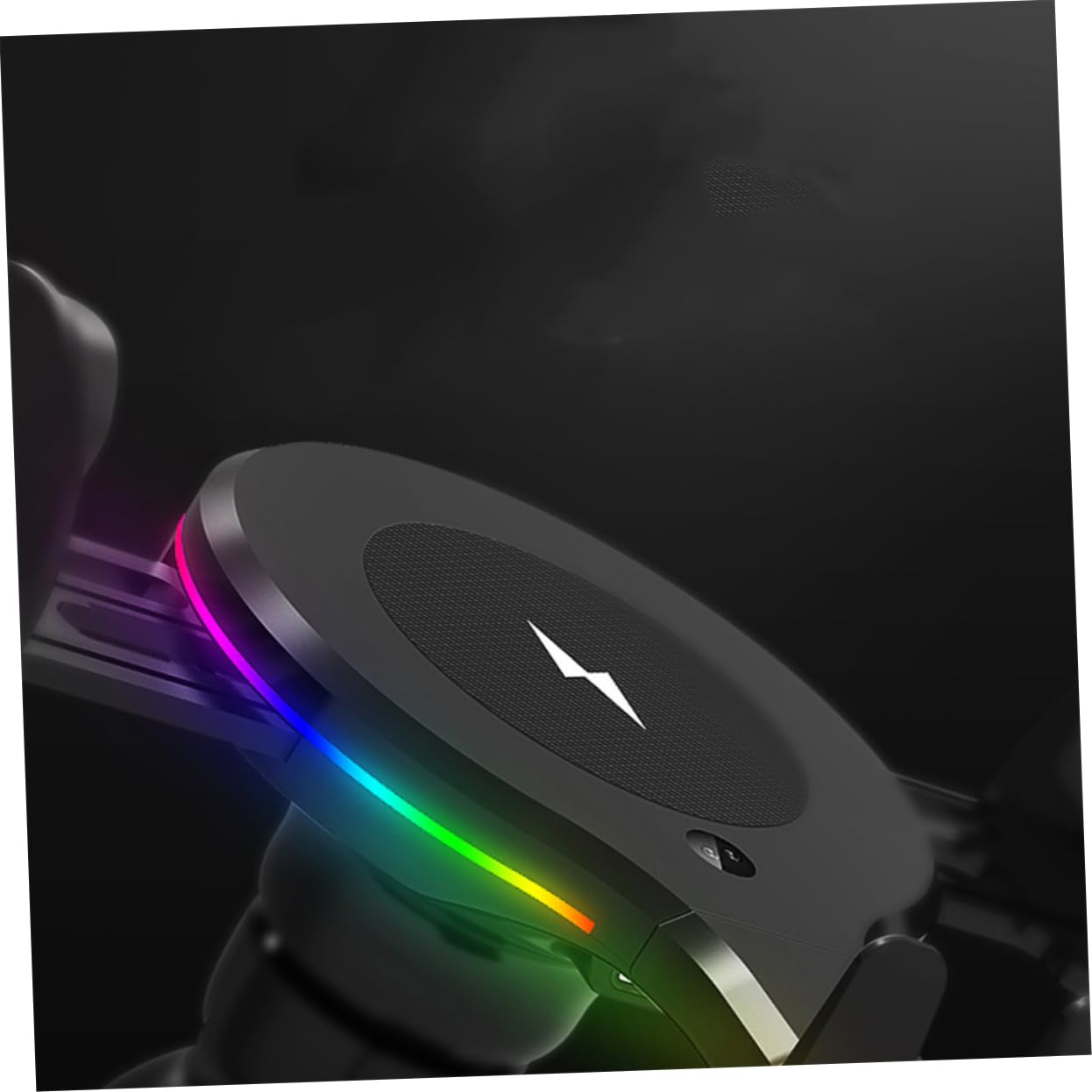 Caricabatterie Nero 10w Telefono Auto Wireless Supporto Abs Pom | Ventola e Cruscotto, Rotazione 360 Gradi, Protezione Sovraccarico e Sovratensione